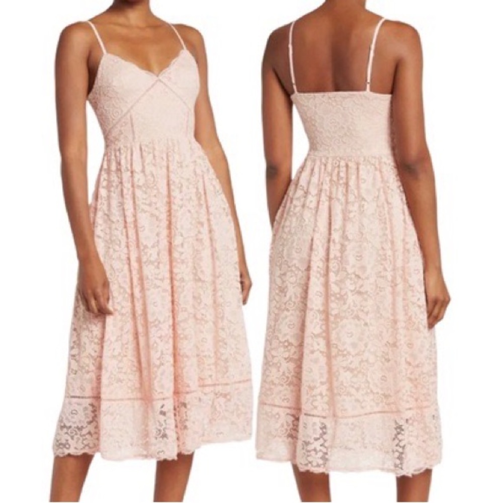 NSR Crochet Stretch Lace Midi Dress Small Blush Pink